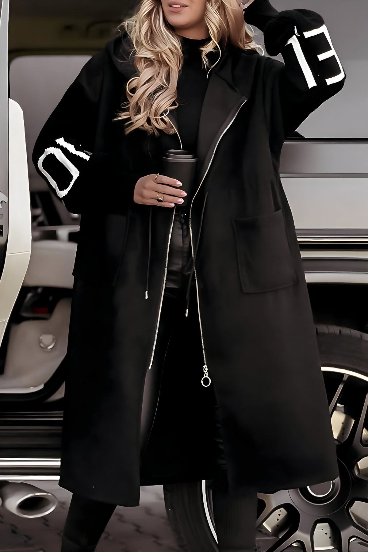 Elena | Knit-Sleeve Hooded Zip Coat