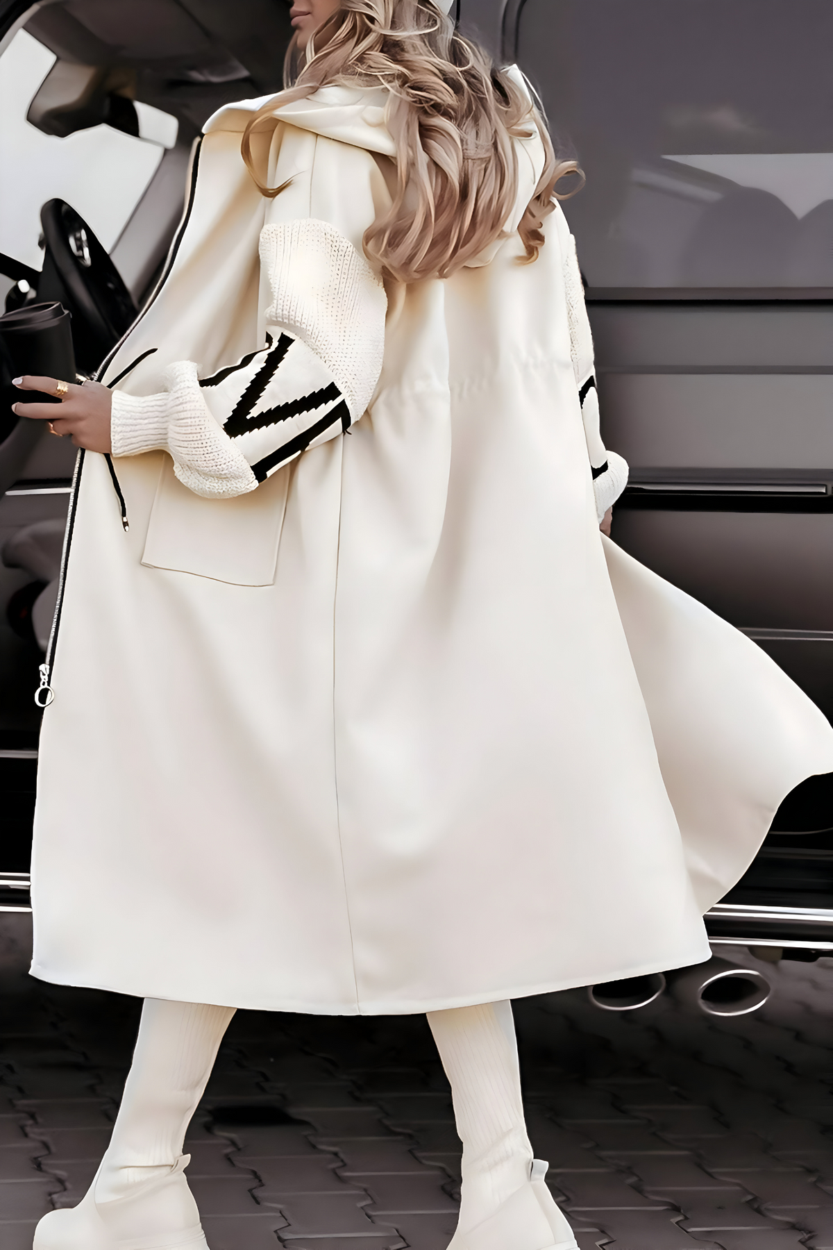Elena | Knit-Sleeve Hooded Zip Coat